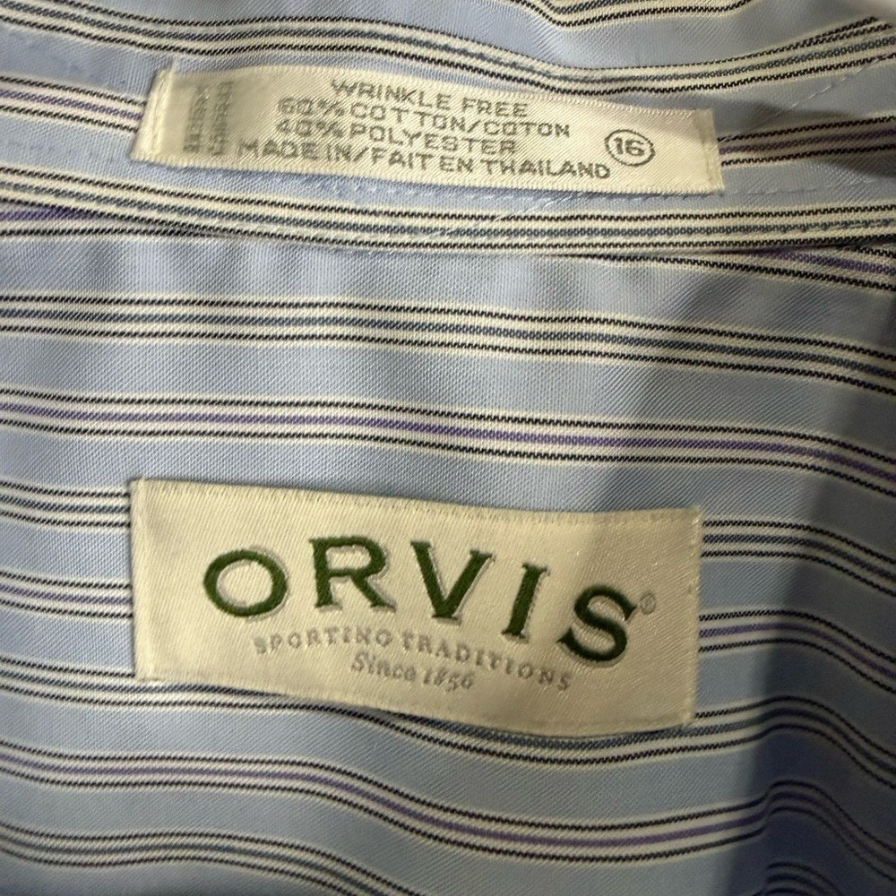 Orvis Men's 16 Wrinkle Free Blue Stripe Button Down Shirt Cotton Long Sleeve - Picture 3 of 4